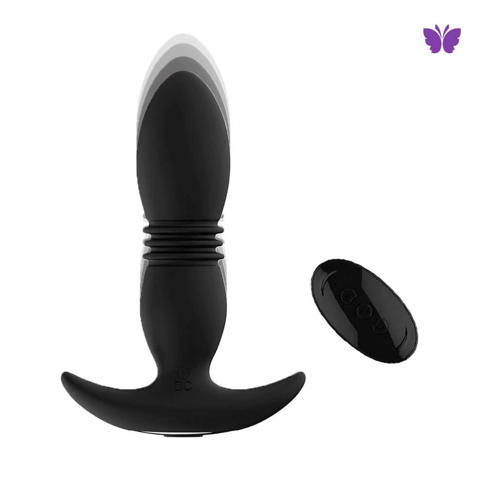 Plug Anal Vibrador com Estimulador Vai Vem e Controle Remoto Plug Anal Vibrador com Estimulador Vai Vem e Controle Remoto