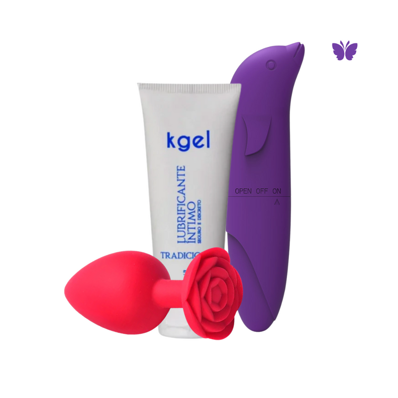KIT PLUG ANAL + VIBRADOR GOLFINHO + GEL LUBRIFICANTE
