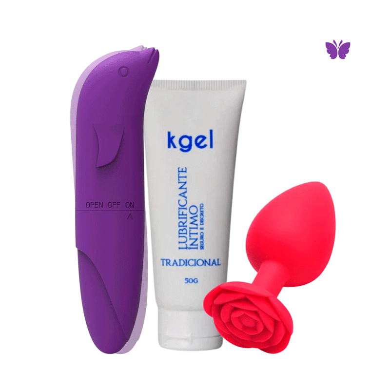 KIT PLUG ANAL + VIBRADOR GOLFINHO + GEL LUBRIFICANTE