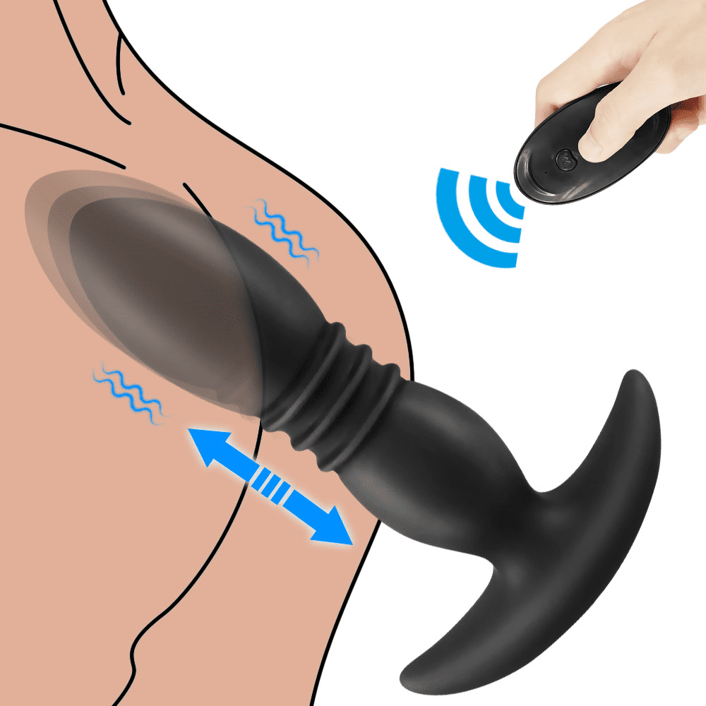 Plug Anal Vibrador com Estimulador Vai Vem e Controle Remoto